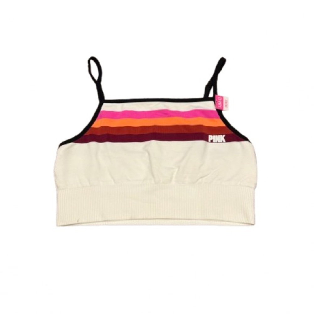 NWT Victoria’s Secret PINK Striped white multicolor Sports Bra size small